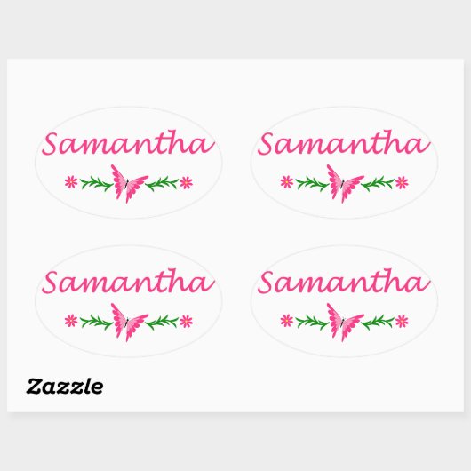 Samantha (roze vlinder) ovale sticker (Vel)