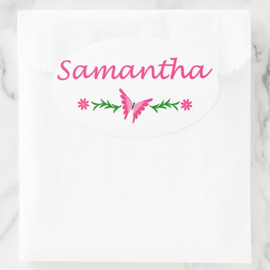 Samantha (roze vlinder) ovale sticker (Tas)
