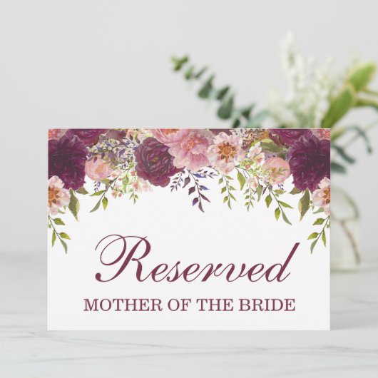 Samantha Rustic Burgundy Reserved Wedding Sign (Staand voorkant)