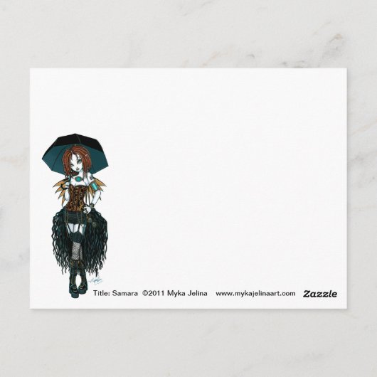 "Samara" Steampunk Cyber Fairy Briefkaart (Achterkant)