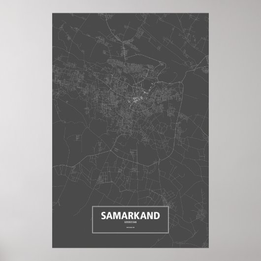 Samarkand, Oezbekistan (wit op zwart) Poster (Voorkant)
