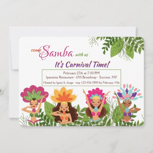 Samba Dancers Carnival Invitation Kaart (Voorkant)