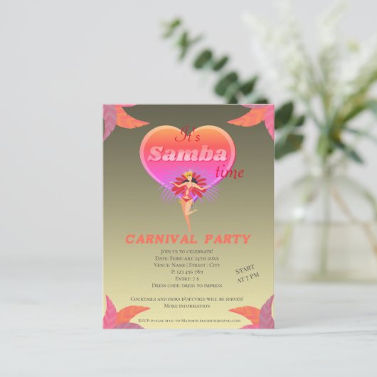 Samba dans braziliaans carnaval Uitnodiging Briefk (Staand voorkant)