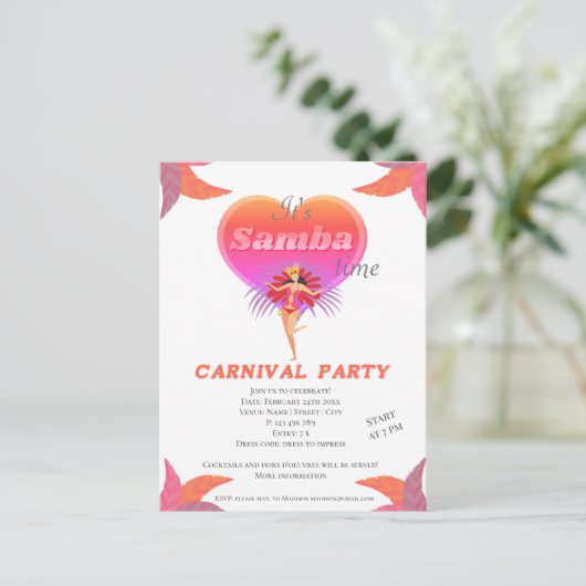 Samba dans braziliaans carnaval Uitnodiging Briefk Briefkaart (Staand voorkant)