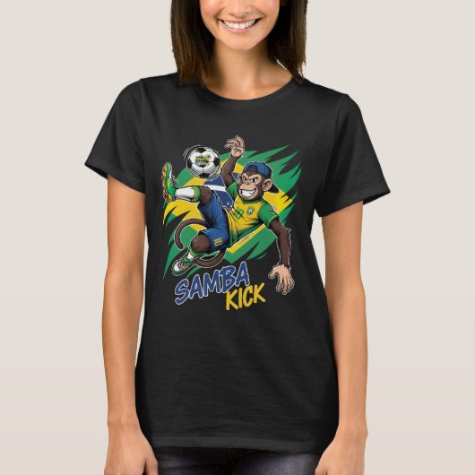 Samba Kick – Monkey Soccer Brazilië Vlag T-shirt (Voorkant)