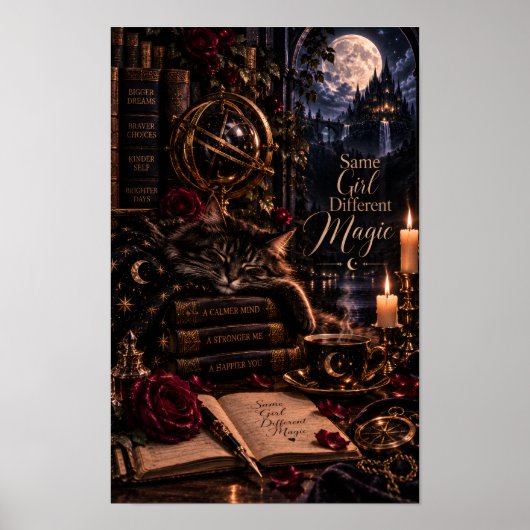 Same Girl Different Magic | Gotische Zwarte Kat Poster (Voorkant)