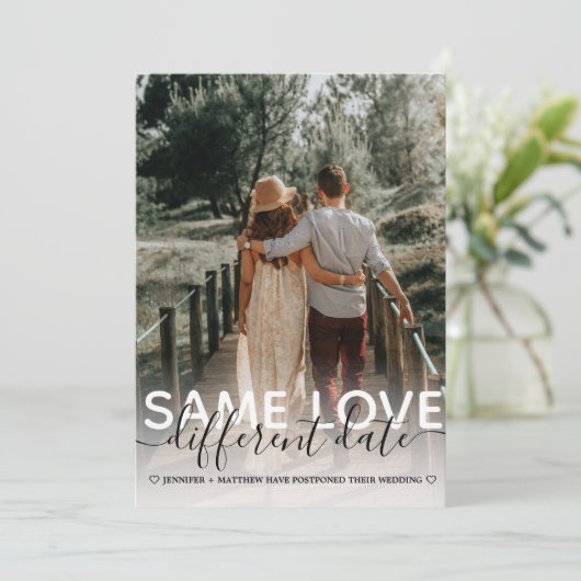 Same Love Different Date Huwelijk Typography Foto Aankondiging (Staand voorkant)