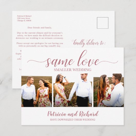 Same Love Downsize Wedding Aankondiging 3 Foto Briefkaart (Voorkant / Achterkant)