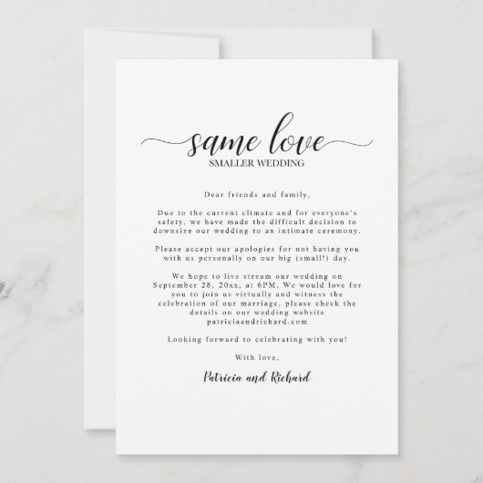 Same Love Downsize Wedding Aankondiging Foto (Achterkant)