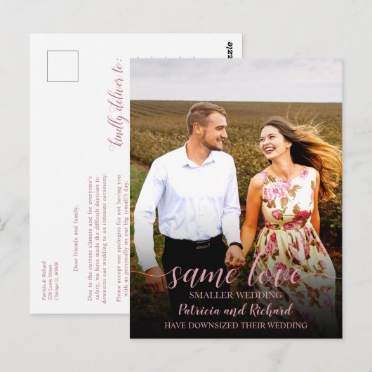 Same Love Downsize Wedding Aankondiging Foto Briefkaart (Voorkant / Achterkant)