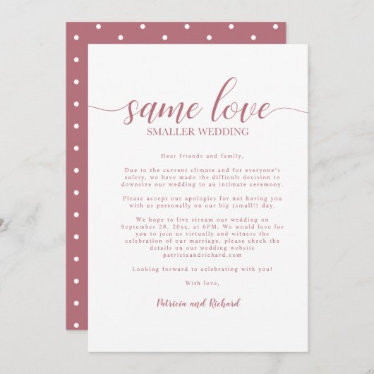 Same Love Downsize Wedding Roos Gold Kaart (Voorkant / Achterkant)