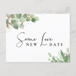 Same Love Nieuwe Datum Eucalyptus Waterverf Trouwe Aankondigingskaart