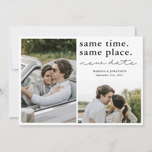 Same Time Same Place New Date Save The Date Card (Voorkant)