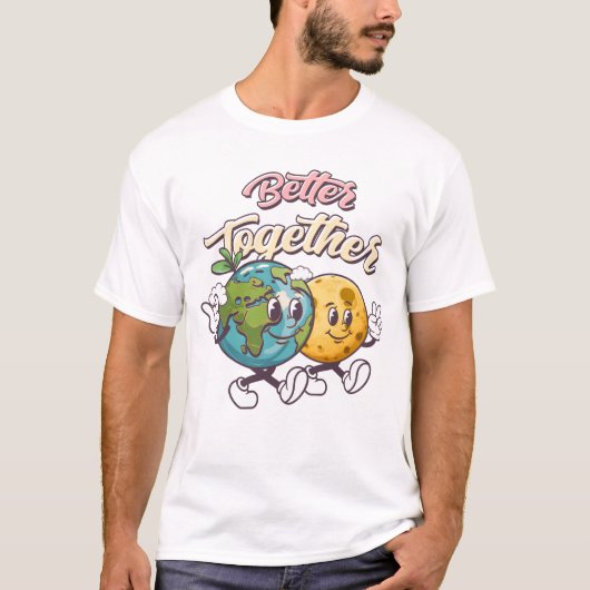 Samen Aarde en Maan - Retro Cartoon Graphic T-shirt (Voorkant)