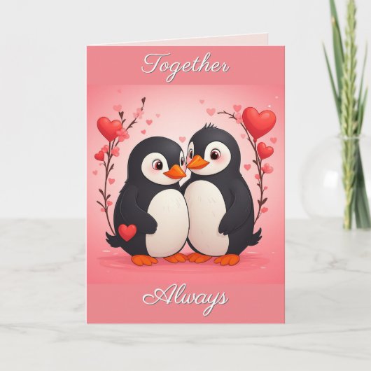 Samen altijd pinguïn liefde Valentijnsdag kaart (Voorkant)