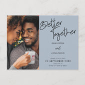 Samen beter Fotoscript Blauw De datum opslaan Aankondigingskaart (Voorkant)