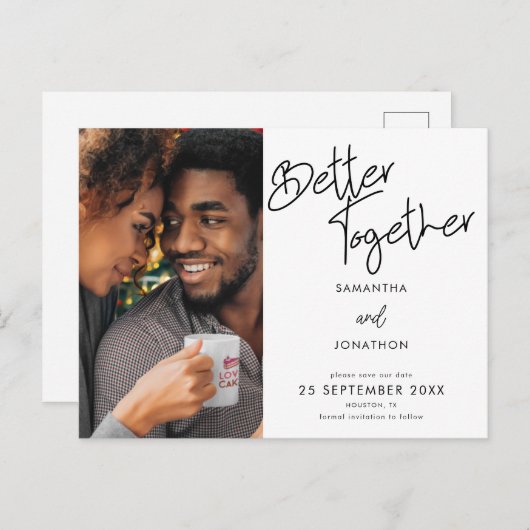 Samen beter Fotoscript De datum opslaan Aankondigingskaart (Voorkant / Achterkant)