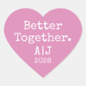 Samen beter Monogram Jaar Fuchsia Trouwen Hart Sticker (Voorkant)