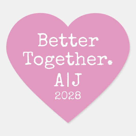 Samen beter Monogram Jaar Fuchsia Trouwen Hart Sticker (Voorkant)