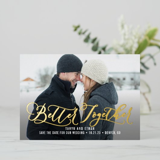 Samen beter REAL FOIL Save The Date Kaart (Staand Voorkant)