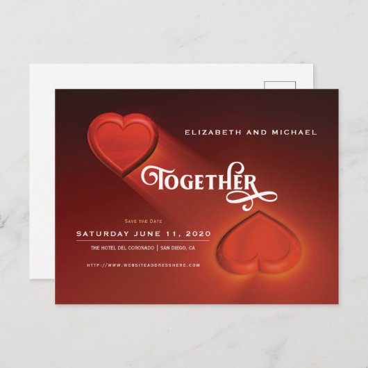 Samen, bewaar de datum, twee harten Briefkaart (Voorkant / Achterkant)