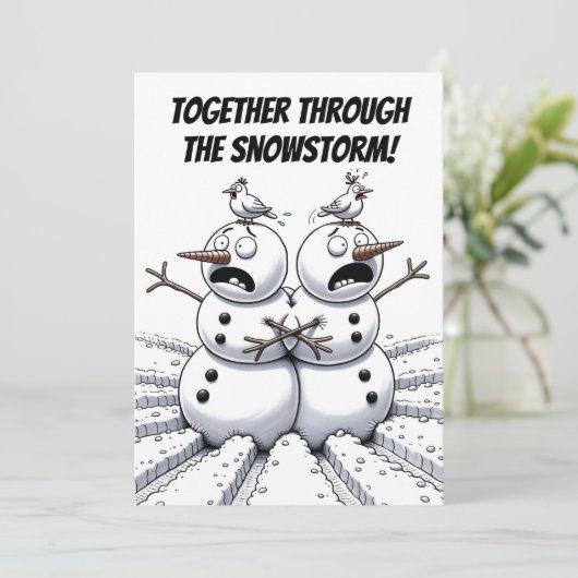 Samen door de sneeuwjacht! feestdagenkaart (Staand voorkant)