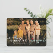 Samen en vreugdevolle handschrift typografie foto feestdagenkaart (Staand voorkant)