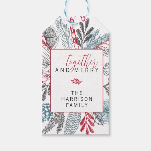 Samen en Vrolijk Vakantie Groen Cadeaulabel (Voorkant)