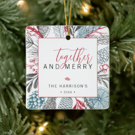 Samen en Vrolijk Vakantie Groen Foto Keramisch Ornament