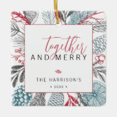 Samen en Vrolijk Vakantie Groen Foto Keramisch Ornament (Voorkant)