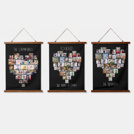 Samen Familienaam Heart Shape 87 Foto Collage Hangend Wandkleed (Driedubbel)