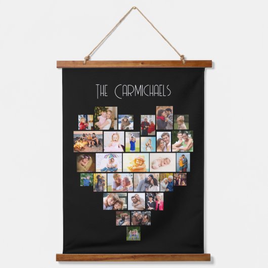 Samen Familienaam Heart Shape 87 Foto Collage Hangend Wandkleed (Voorkant)