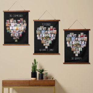 Samen Familienaam Heart Shape 87 Foto Collage Hangend Wandkleed