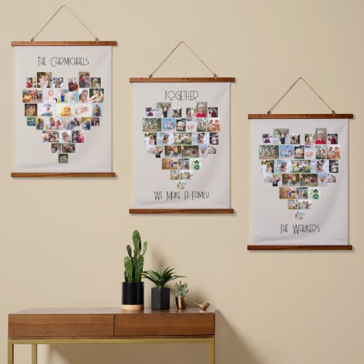 Samen Familienaam Heart Shaped 87 Foto Collage Hangend Wandkleed (Asymmetrisch)