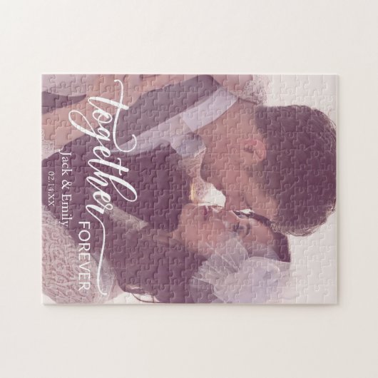 Samen Forever Typography Custom Photo Name Date Legpuzzel (Horizontaal)