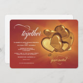 Samen Golden Hearts bruiloft uitnodiging (V4) (Voorkant / Achterkant)