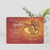 Samen Golden Hearts bruiloft uitnodiging (V4) (Staand voorkant)