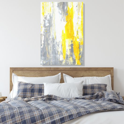 "Samen" Grijze en gele Abstracte kunst Canvas Afdruk (Insitu (Slaapkamer))