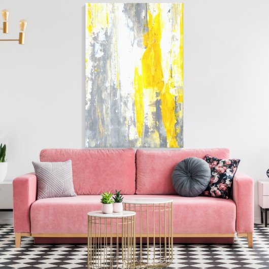 "Samen" Grijze en gele Abstracte kunst Canvas Afdruk (Insitu (Woonkamer))