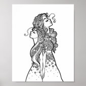 Samen groeien - Moeder Dochter Lijn Kunst Portret Poster (Voorkant)