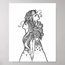 Samen groeien - Moeder Dochter Lijn Kunst Portret Poster