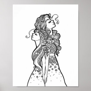 Samen groeien - Moeder Dochter Lijn Kunst Portret Poster