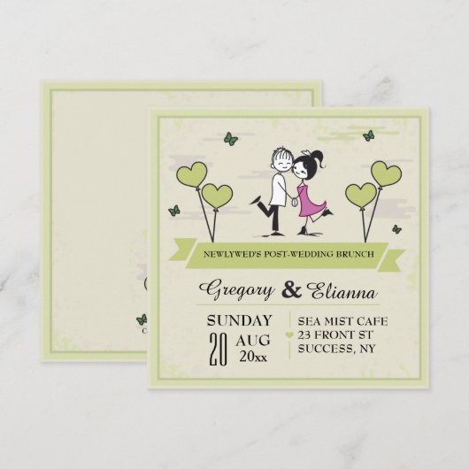 Samen (Groen) Post Wedding Brunch Uitnodiging (Voorkant / Achterkant)