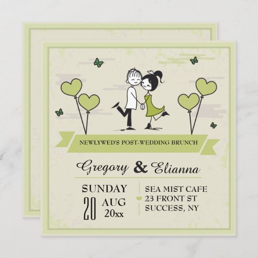 Samen (Groen) Post Wedding Brunch Uitnodiging (Voorkant / Achterkant)