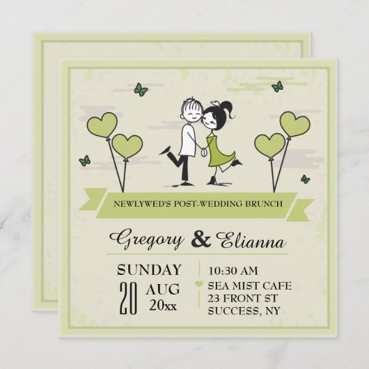 Samen (Groene) Post Trouw Brunch Uitnodiging (Voorkant / Achterkant)