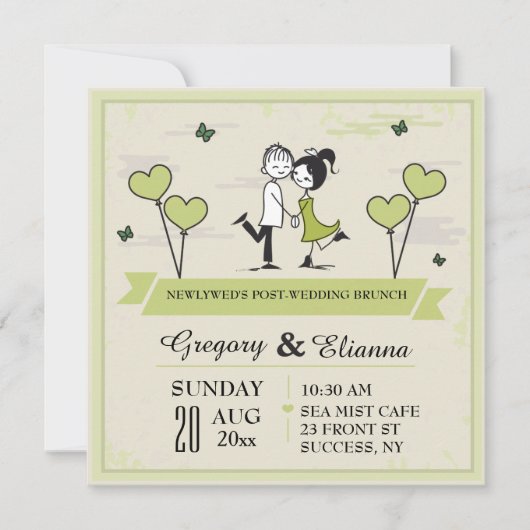 Samen (Groene) Post Trouw Brunch Uitnodiging (Voorkant)