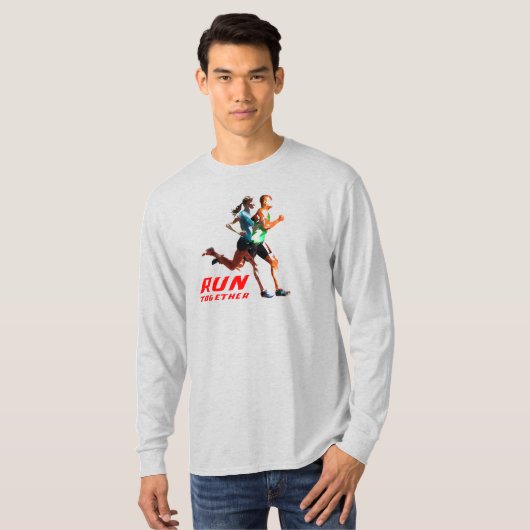 Samen hardlopen | Heren lange mouwen T-shirt (Voorkant volledig)