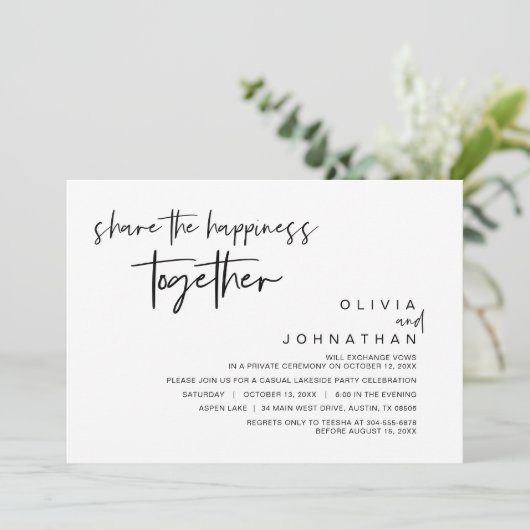 Samen het geluk delen, Elopement-feest Kaart (Staand voorkant)