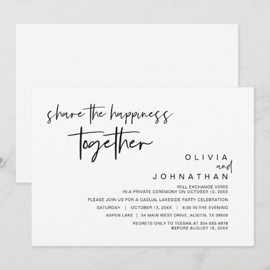 Samen het geluk delen, Elopement-feest Kaart (Voorkant / Achterkant)