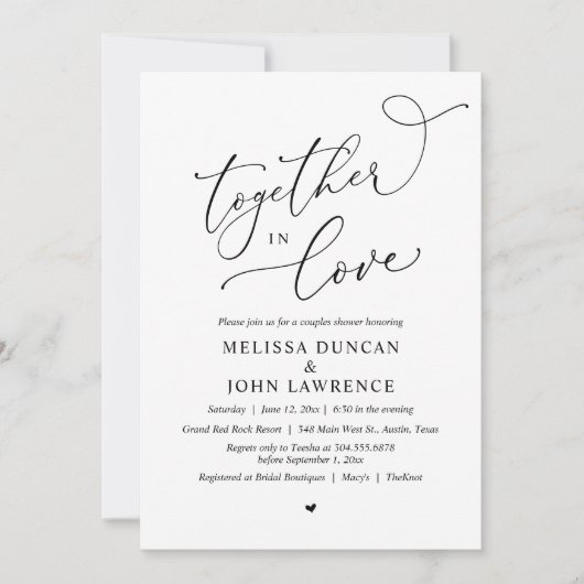 Samen in de liefde, romantische koppels douchefees kaart (Voorkant)